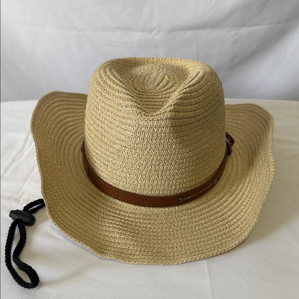 Women's Beige Straw Hat with Brown Band